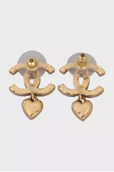 Gold-color earrings with heart-shaped pendant
