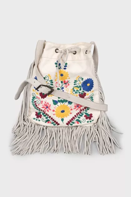 Denim shopper decorated with embroidery