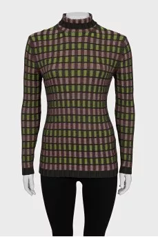 Checkered fitted turtleneck