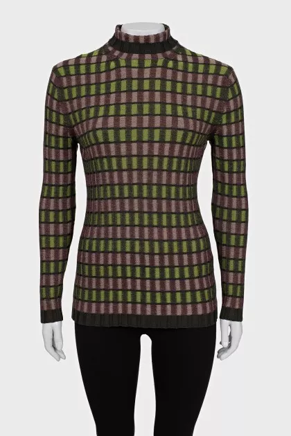 Checkered fitted turtleneck