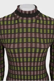 Checkered fitted turtleneck