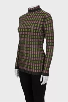 Checkered fitted turtleneck