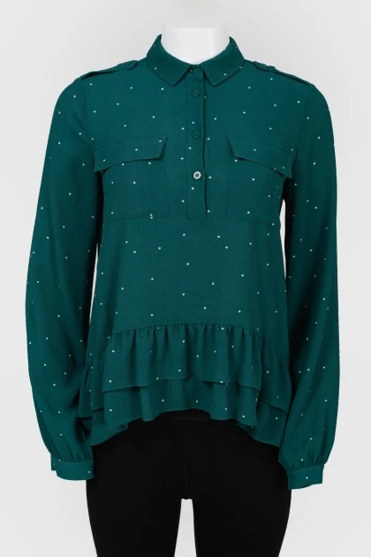 Blouse with button placket and ruffles