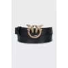 Narrow leather belt with signature buckle