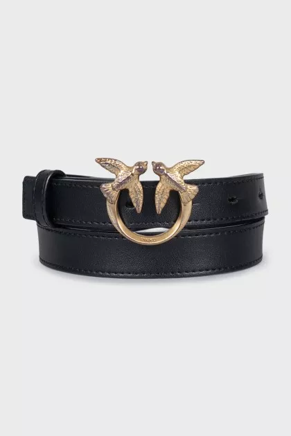 Narrow leather belt with signature buckle