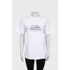 White T-shirt with signature print on front and back