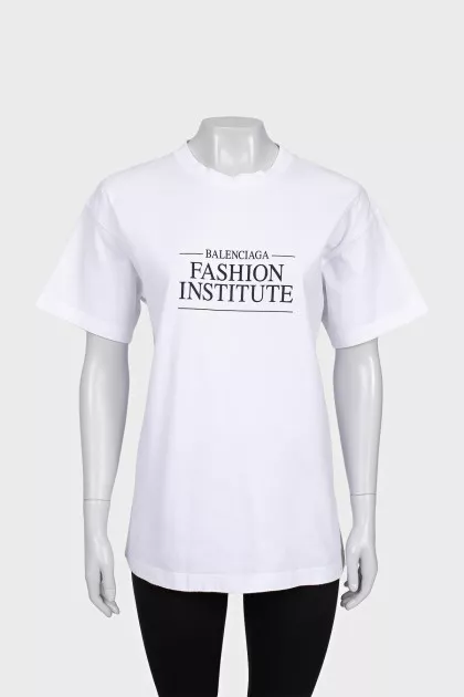 White T-shirt with signature print on front and back