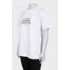 White T-shirt with signature print on front and back