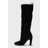 Suede slip-on boots with heels