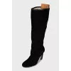 Suede slip-on boots with heels