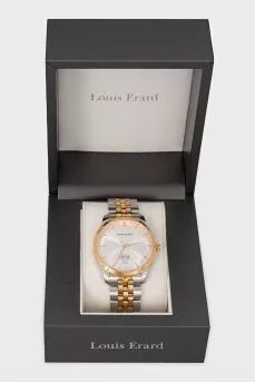 Men's silver watch with gold accents