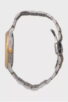 Men's silver watch with gold accents