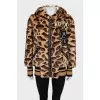 Animal print bomber jacket with accent hood