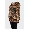 Animal print bomber jacket with accent hood