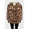 Animal print bomber jacket with accent hood