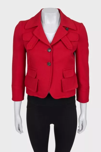 Cropped red wool jacket
