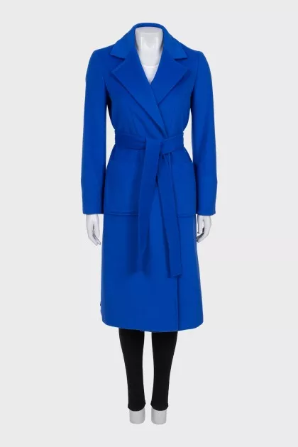 Blue wool coat with a belt