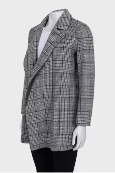 Wrap coat with a plaid print