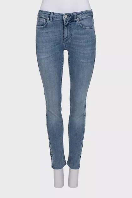 Сині джинси skinny fit з принтом зірки