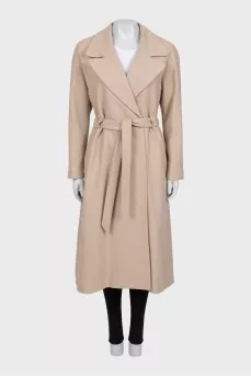 Wool and cashmere coat with ties