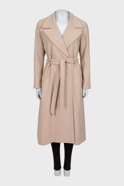 Wool and cashmere coat with ties