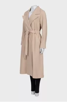 Wool and cashmere coat with ties