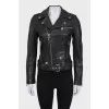 Leather jacket with a fitted cut and a belt