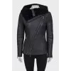 Black sheepskin coat with a high collar