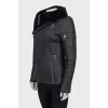 Black sheepskin coat with a high collar