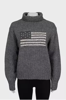Knitted gray turtleneck with beads