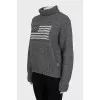 Knitted gray turtleneck with beads