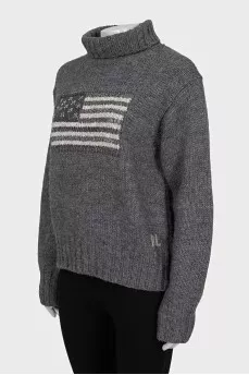 Knitted gray turtleneck with beads