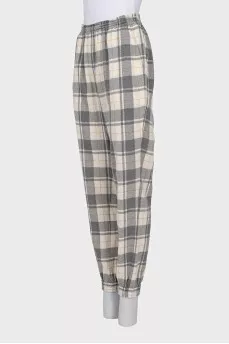 Wool track pants with a checkered print