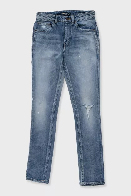 Blue ripped skinny fit jeans