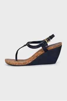 Blue wedge sandals
