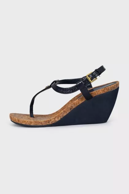 Blue wedge sandals