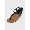 Blue wedge sandals