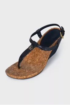 Blue wedge sandals