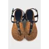 Blue wedge sandals