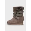 Suede wedge ankle boots with straps