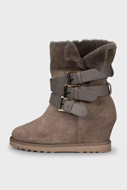 Suede wedge ankle boots with straps