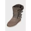 Suede wedge ankle boots with straps
