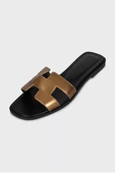 Oran gold leather slides