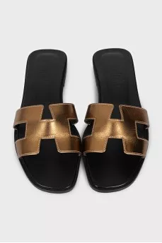 Oran gold leather slides