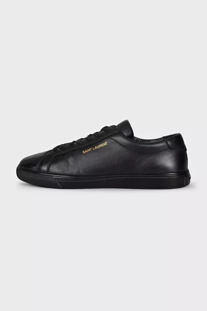 Black leather lace-up sneakers