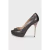 Brown leather shoes with gold heels