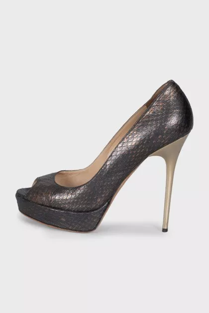 Brown leather shoes with gold heels