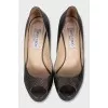 Brown leather shoes with gold heels