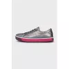 Silver leather lace-up sneakers