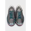 Silver leather lace-up sneakers
